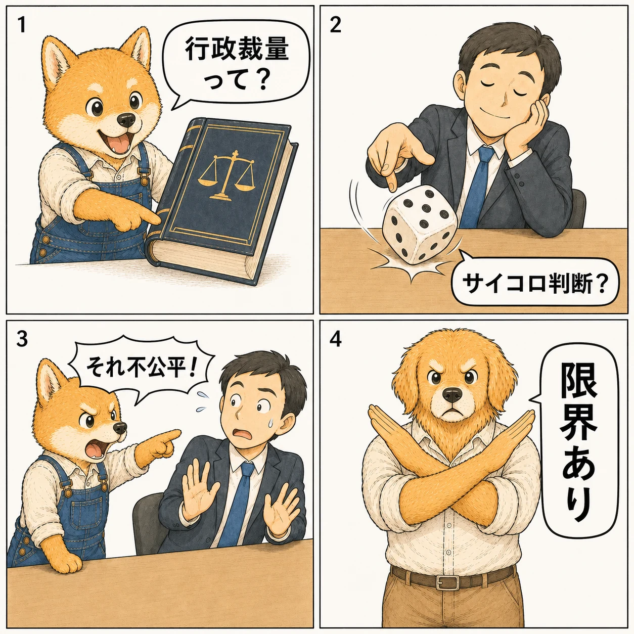 行政裁量と裁量権の限界を説明する4コマ漫画