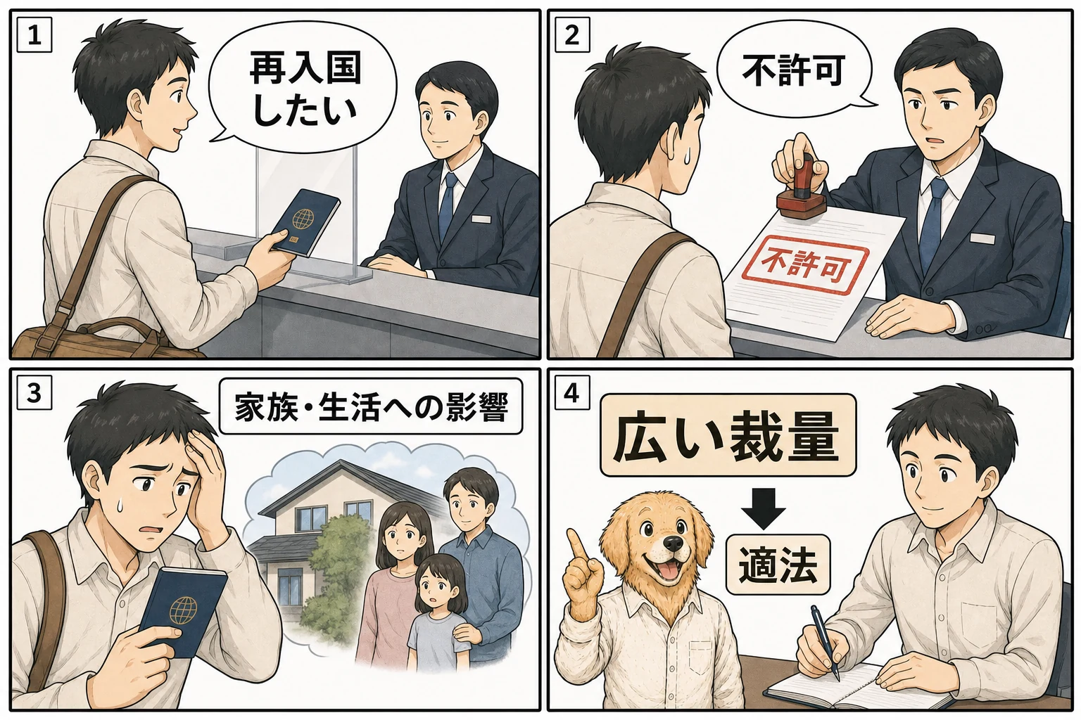 再入国不許可事件を説明する4コマ漫画