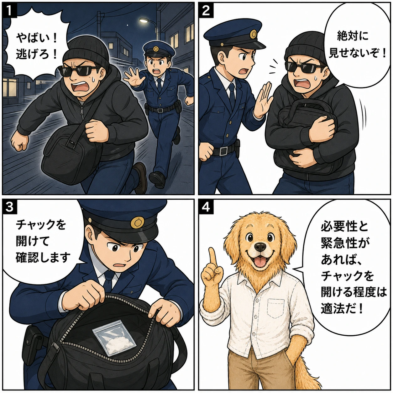 所持品検査の限界に関する判例漫画