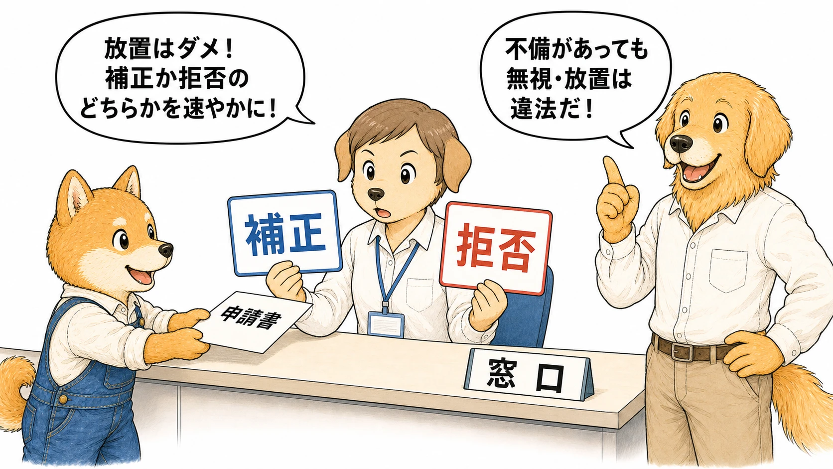 不備ある申請への対応を説明する一コマ漫画