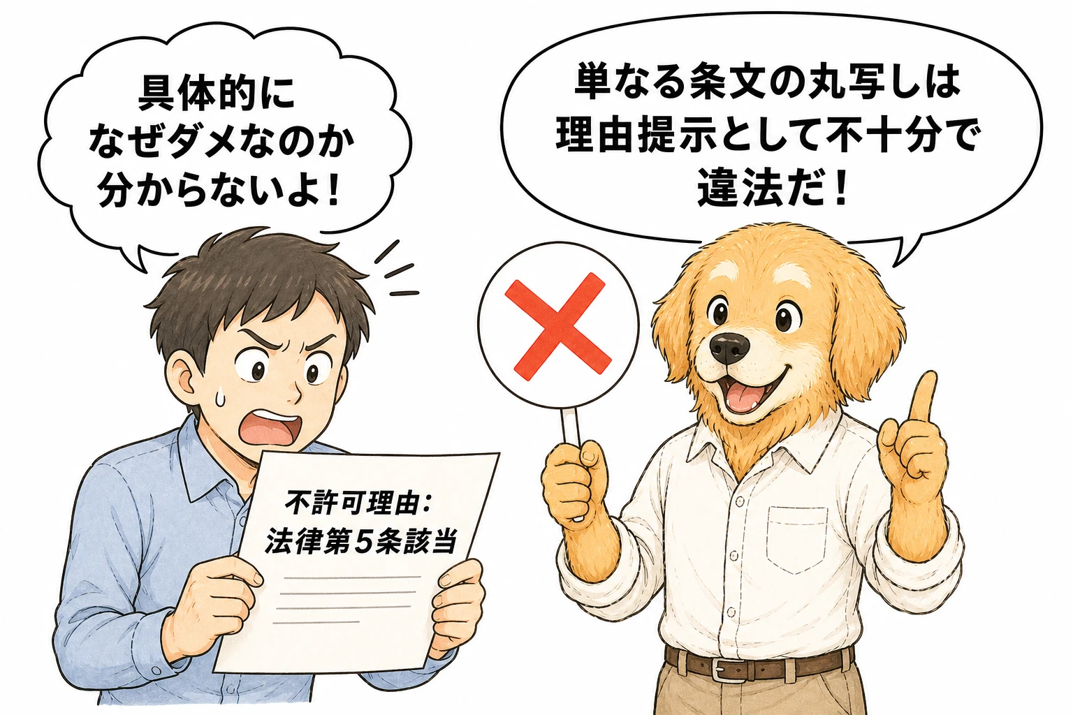 条文の丸写しでは不十分な理由提示を説明する漫画