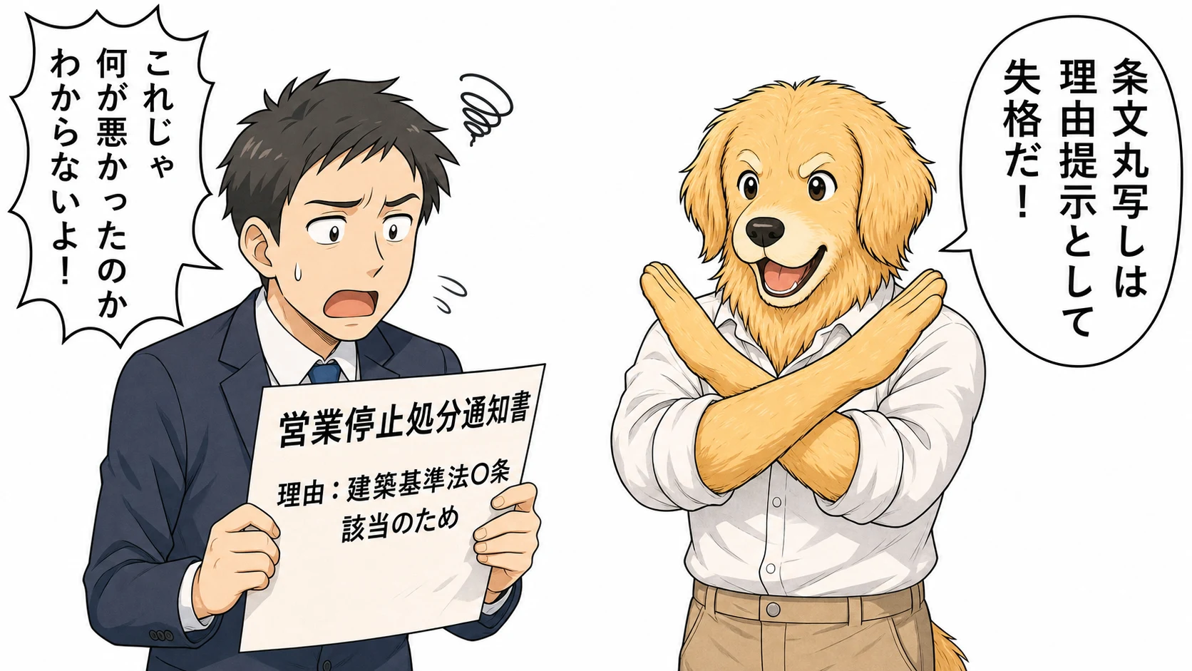 条文丸写しの理由提示は不十分となる場合があることを説明する漫画