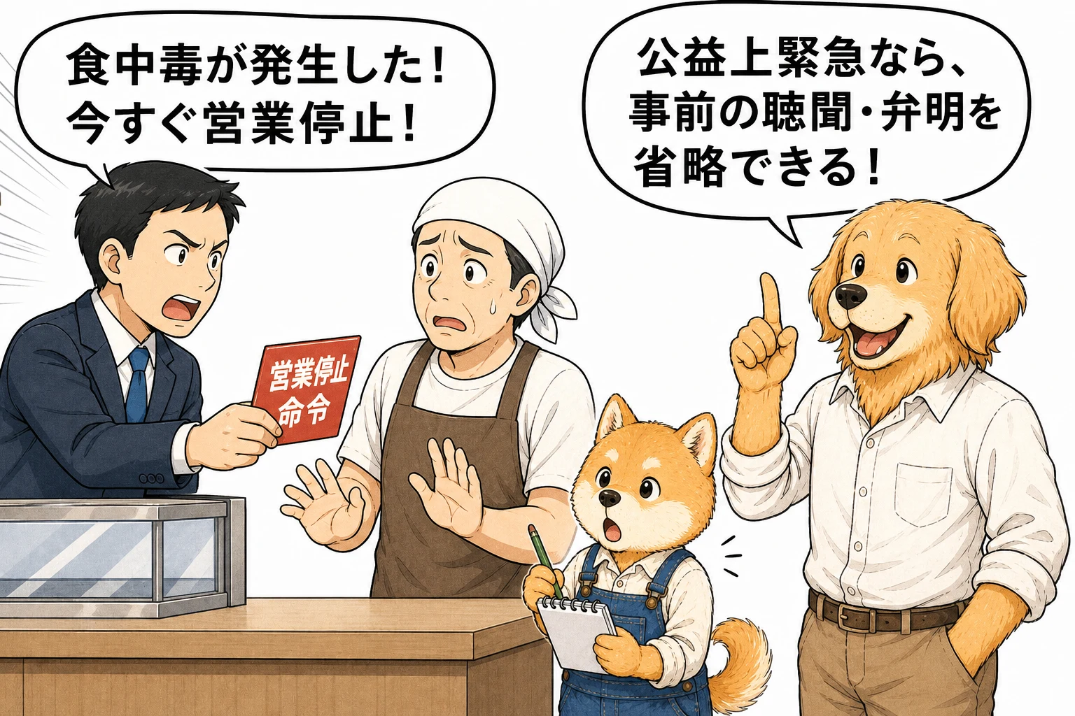 緊急時の事前手続免除を説明する漫画