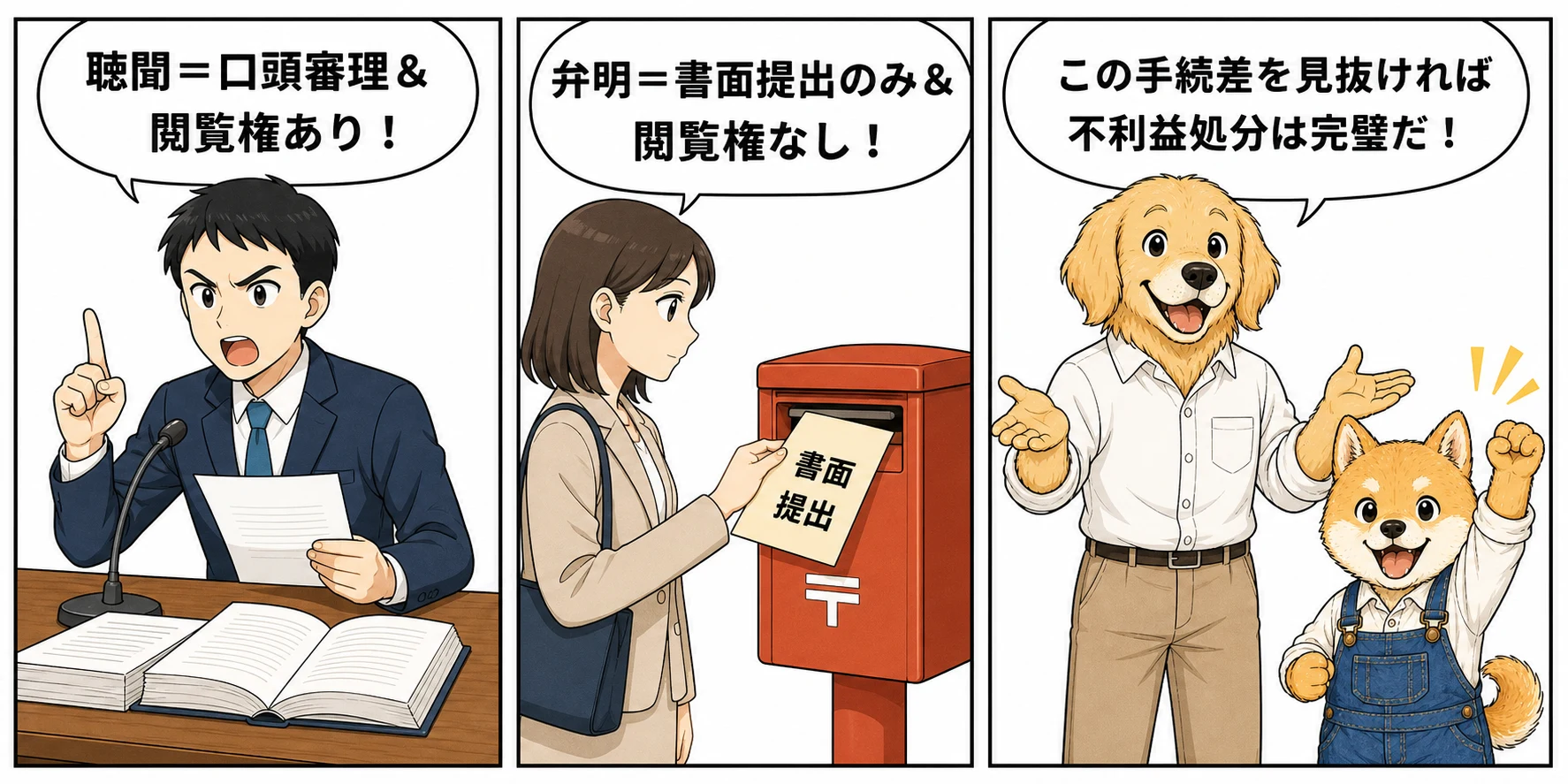 聴聞と弁明の違いを3コマで整理する漫画